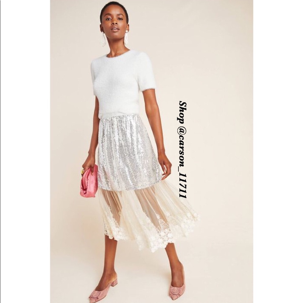 NWT Anthropologie Maribeth Sequined Midi Skirt - Picture 4 of 6